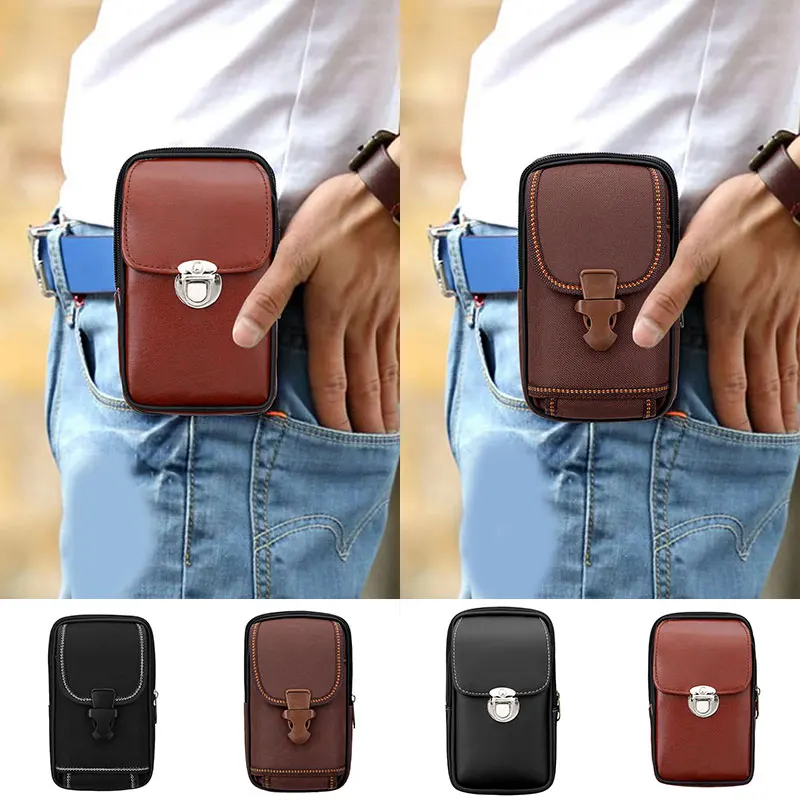 

Vintage Waist Packs Purse Fashion Men Wallet Multifunction Zipper Bag British Style Phone Pouch PU Leather Case Unisex Waist Bag