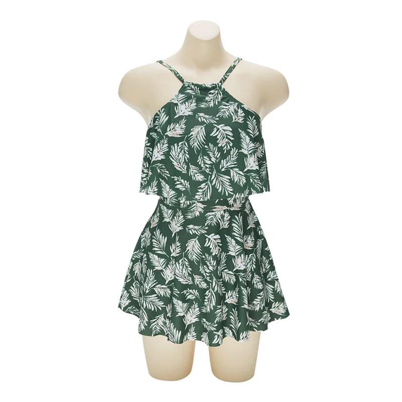 Style 2 Женский купальный костюм с зеленым принтом, слитный женский купальник, женский купальник с оборками, юбка, платья - Цвет: Style 2