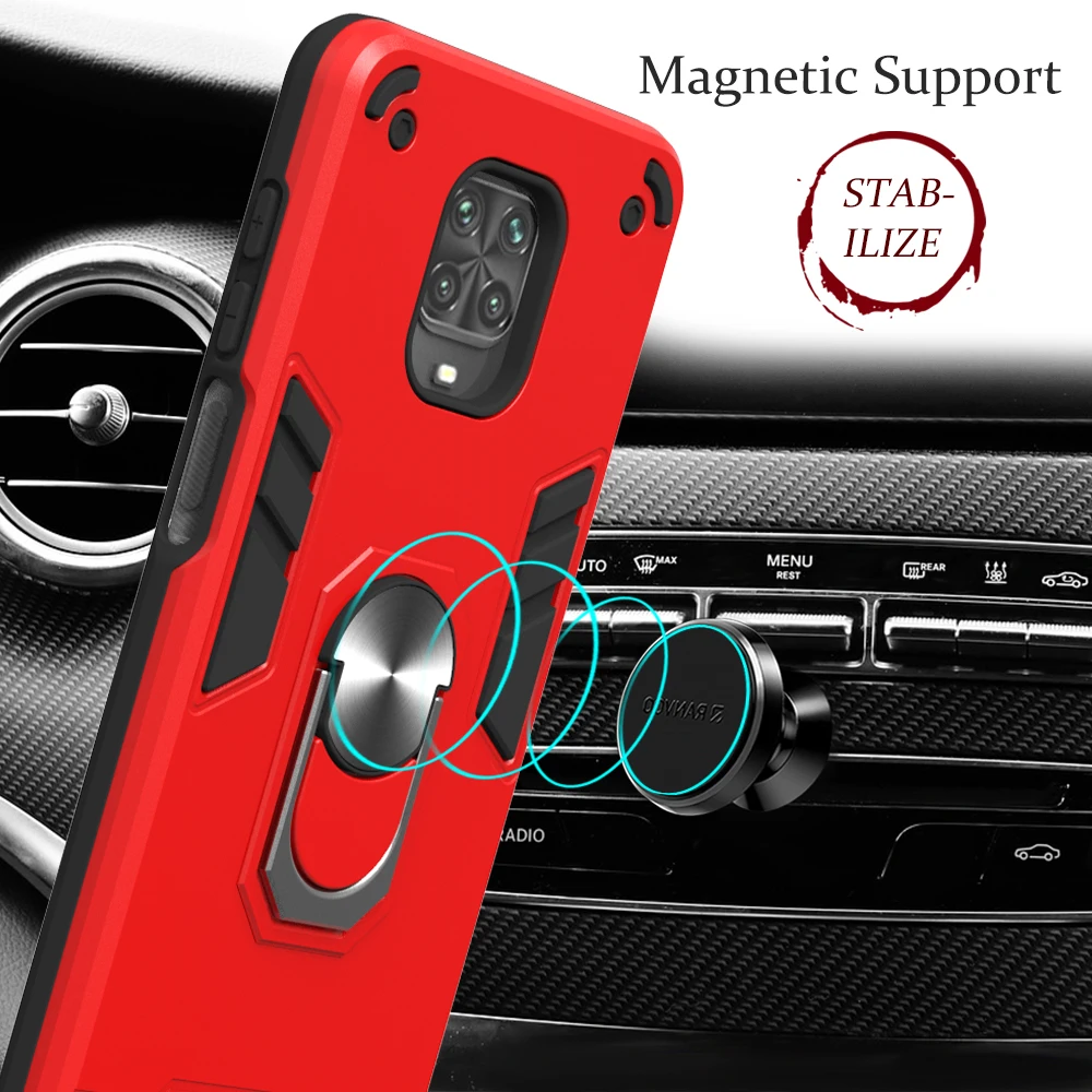 

Armor Shockproof Case For Xiaomi Redmi Note 9s 9 Pro Max 8T 10X Magnetic Ring Stand Holder Soft TPU Frame Hard PC Back Cover