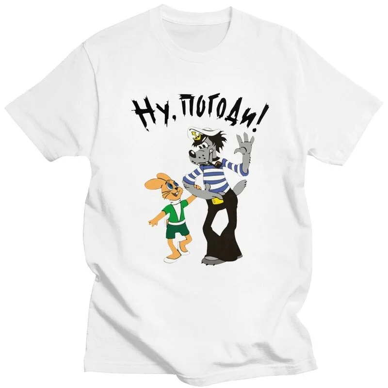 

Men T-shirt Nu Pogodi Wolf And Rabbit Tshirt Short Sleeve Summer Trendy Funny Russian Cartoon T-shirt 100% Cotton Clothes
