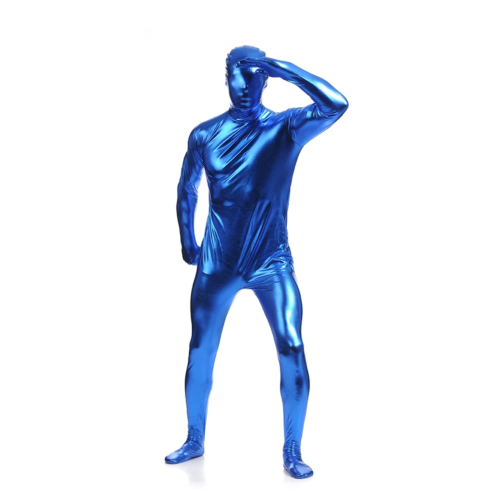 Женский комбинезон на молнии Блестящий Комбинезон голубого цвета из лайкры и