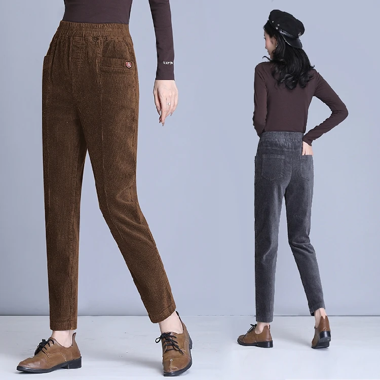 

XIBUSANA 2020 Autumn New High Waist Harem Pants Slim Was Thin Turnip Pants Corduroy Feet Pants Fashion Wild Large Size 4XL
