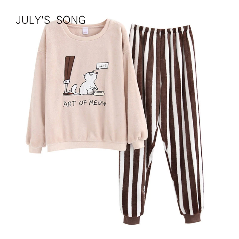 JULY'S SONG милый мультфильм теплые фланелевые пижамы набор для женщин Зимняя пижама в виде животного Толстая теплая домашняя одежда