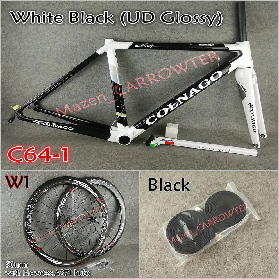 T1100 UD глянцевый белый черный Colnago C64 карбоновая рама+ руль+ седло+ клетки для бутылок+ 50 мм карбоновый комплект колес Novatec A271 ступицы - Цвет: Package 1
