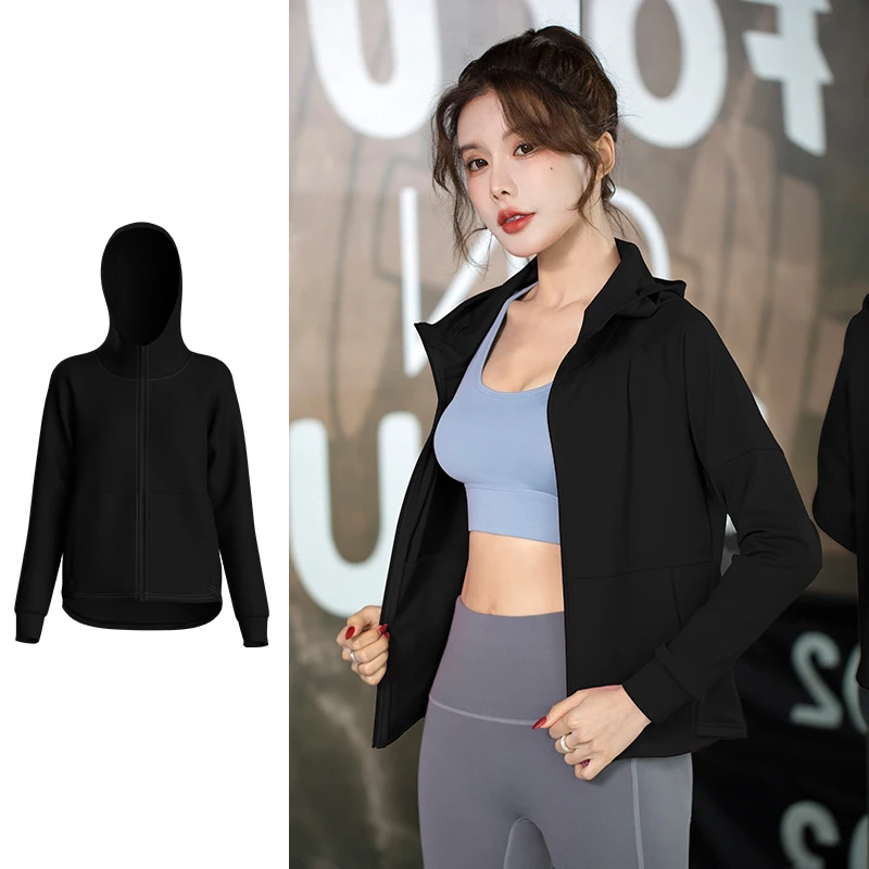 Sport Coat for Women Hooded Zipper Running Jacket Stretch Quick Dry Yoga Wear Long Sleeve Training Fitness Sportwear S-XXL Mujer