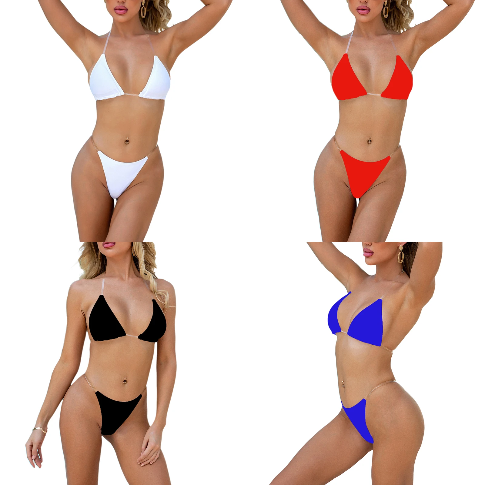 

Комплект бикини Meihuida женский однотонный, комплект из 2 предметов, бюстгальтер с глубоким V-образным вырезом, топ с лямкой на шее и стринги для...