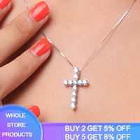 lucky female cross crystal pendant 925 silver chain necklace shiny zirconia diamond choker necklace fine jewelry gift for women