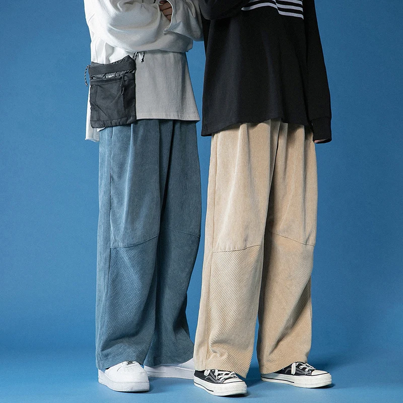 

2021 Spring Casual Pants Men Japanese Retro Corduroy Trousers Fashion Elastic Waist Loose Straight Mens Sweatpant Men's trousers