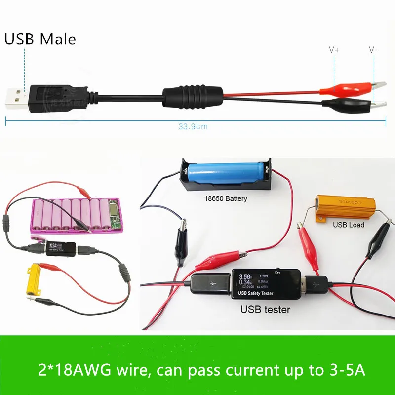2 шт./компл. зажим-крокодил провод мужской/женский к USB тестер детектор