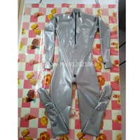 handmade male silver bodysuit latex rubber tights catsuit with front zipper open small hole for condom men cosplay costumes