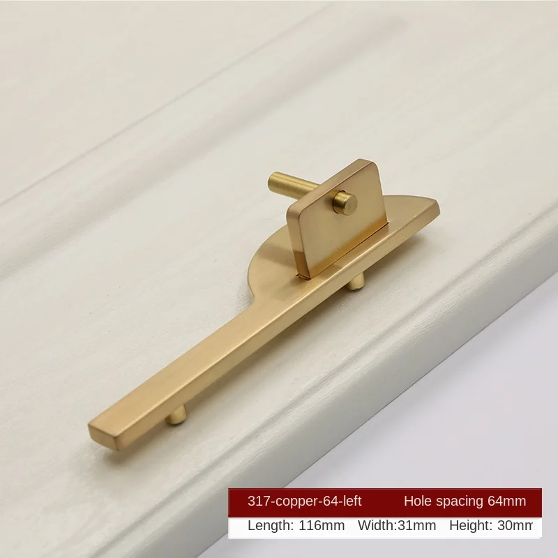 317-C.C64mm-Left JD New Chinese Zinc Alloy Door Wardrobe Brushed Brass Door Handle Gold Cabinet Drawer Door Handle Furniture Handle Hardware - Color: 317-C.C64mm-Left