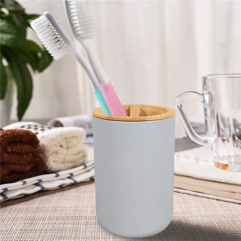 

6 Set Plastic Bathroom Accessories Set With Bamboo Toothbrush Holder Toothpaste Dispenser Case Soap Box Toilet Shower Storage