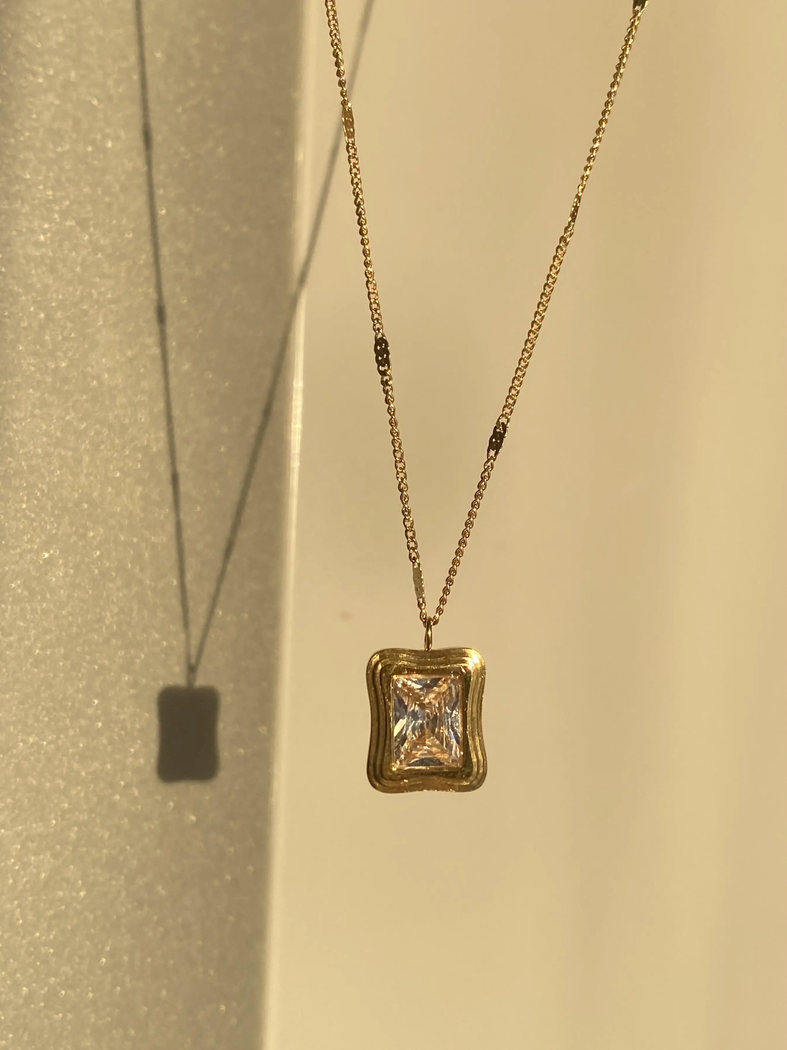 

Dasein ACC New Custom Stainless Steel 18k Gold Plated Motivational Inspirational Square White Zircon Chequered Necklace Women