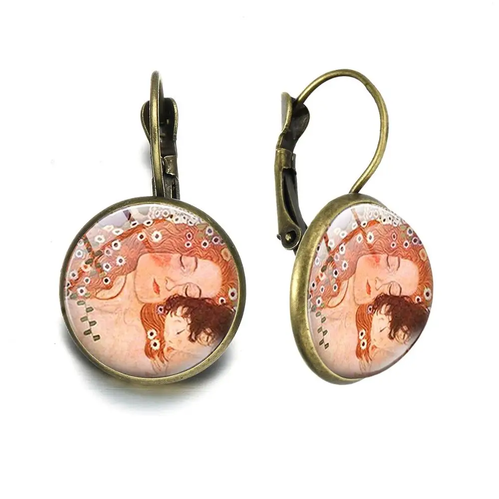 SONGDA Classic The Kiss Cameo Glass Art Picture Earrings Gustav Klimt Oil Painting Theme Hook Women Handcrafted Jewelry | Украшения и