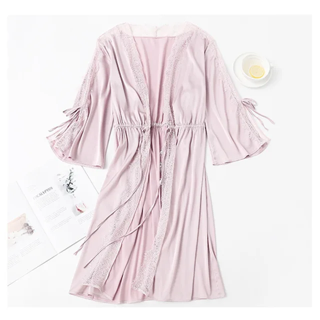 Nightgown pink Летнее Сексуальное Женское атласное платье для сна с v-образным вырезом, ночная рубашка без рукавов на бретельках, атласная ночная рубашка с кружевной отделкой - Цвет: Nightgown pink