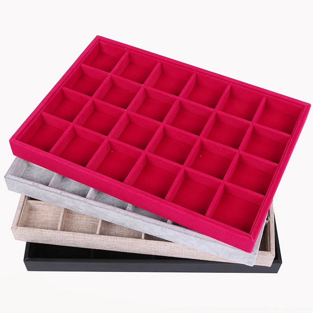 Velvet Stackable 24 Grid Jewelry Tray Showcase Display Necklace Organizer Ring Holder Bracelet Storage Case Jewelry Packaging