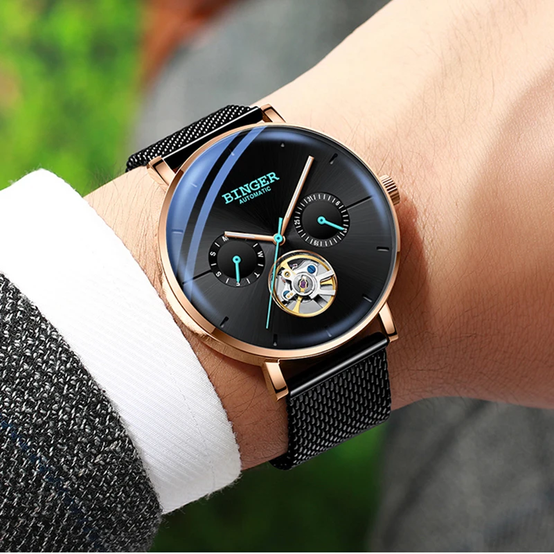 Tourbillon автоматические часы для мужчин s Бингер лучший бренд класса люкс