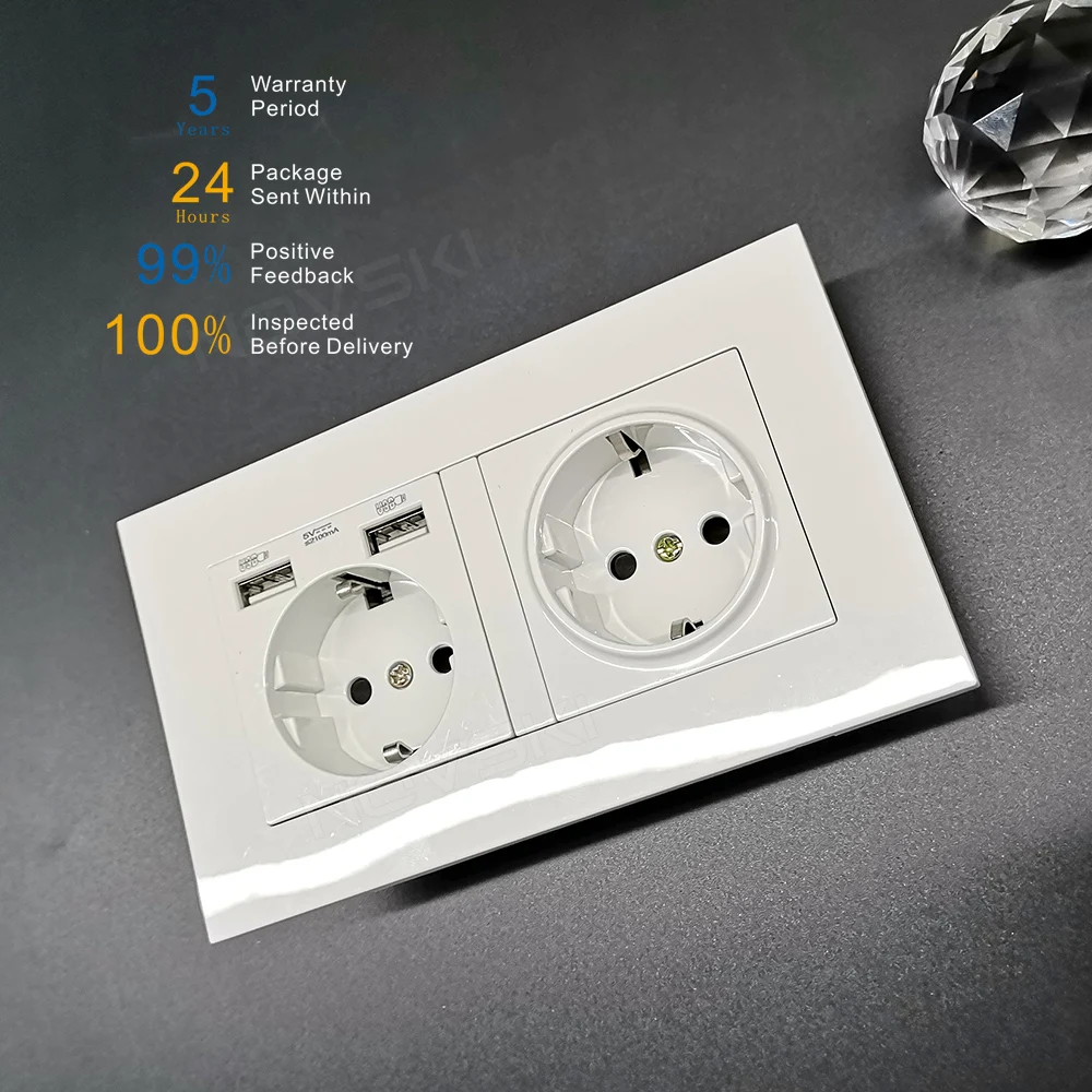 NOVSKI Настенная розетка с 2 рамками USB EU Schuko Электрическая для ПК Пластиковая панель