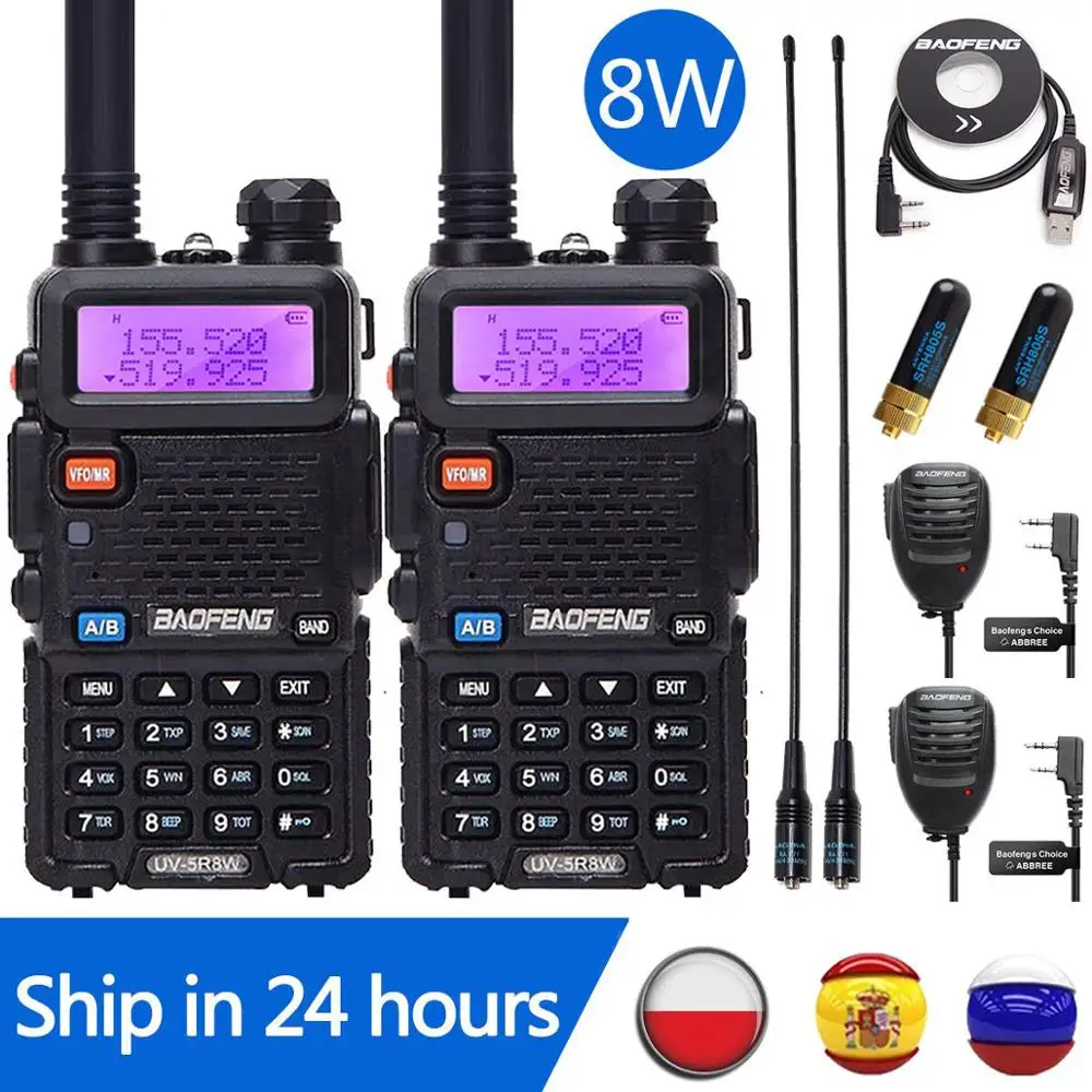 2 шт Baofeng UV 5R 8 Вт высокой мощности Мощность Фул 10 км дальность иди и болтай Walkie Talkie