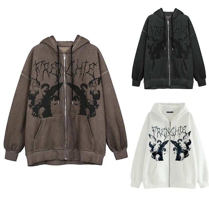 Толстовка женская оверсайз на молнии с надписью Ангел | Женская одежда