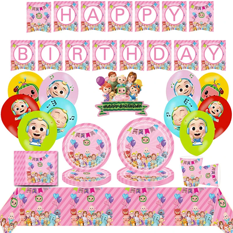 

JJ Cocomelon Birthday Party Supplies Decor Set Includes Cake Topper Invitation Table Ware Back Drop Candy Gift Favor Box Banner