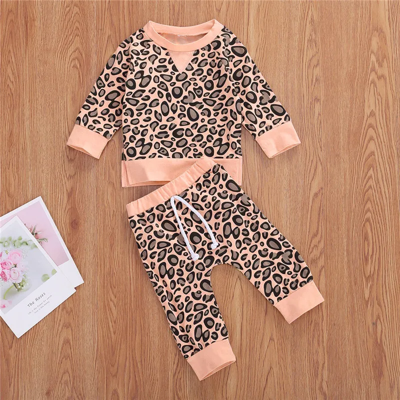 

Fashion Toddler Baby Girls Boys Cotton Clothes Autumn Long Sleeve O Neck Top Pants Outfits Casual Baby Leopard Printed Set 0-24M
