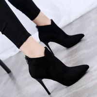 autumn winter black high heels shoe temperament suede pointed toe stiletto high heels short boot fashion female ankle boot pumps