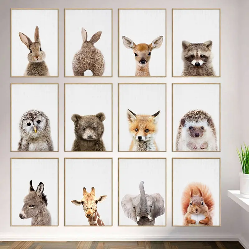 

Rabbit Bunny Tail Nursery Wall Art Picture Flower Animal Canvas Poster Print Child Painting Nordic Kids Baby Girls Room Decor