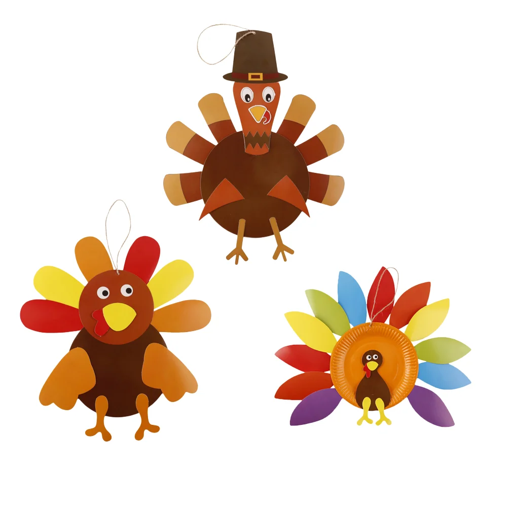 

3pcs Creative Thanksgiving DIY Crafting Accessories Set Turkey Hanging Pendant Kids Educational Toys Paper Tray