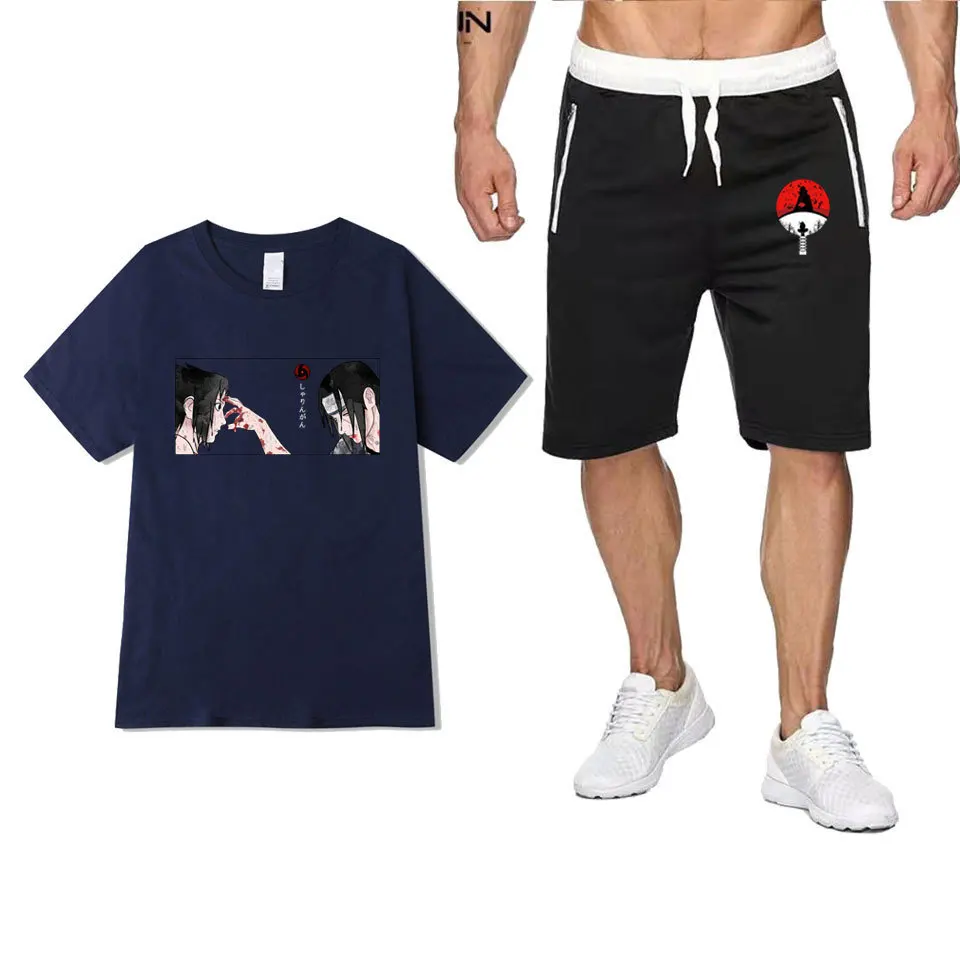 

Japanese anime Naruto Uchiha Sasuke Itachi Taisen printed short-sleeved T-shirt shorts five-point pants suit
