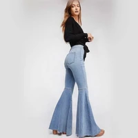 2021 woman jean stretch flare high waist jeans buttons for women denim pants oversized wide leg skinny pant new autumn winter