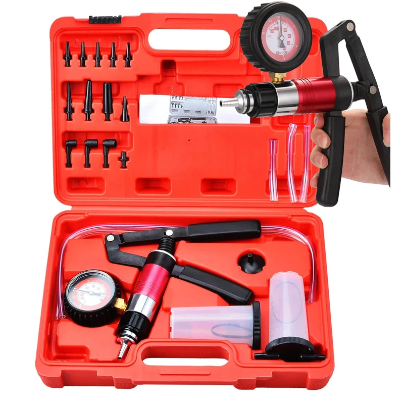 23pcs Hand Held Vacuum Pump Tester Set Vacuum Gauge and Brake Bleeder Kit for Automotive  Auto Diagnostic-tool