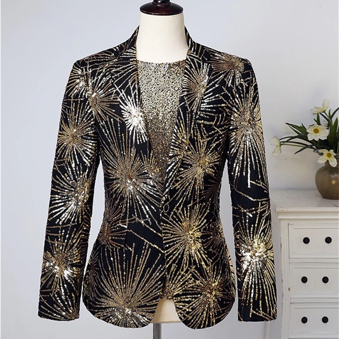 

Personality Sequins Blazer Rock Singer Performance Jacket Plus Size Photo Studio Suit for Men