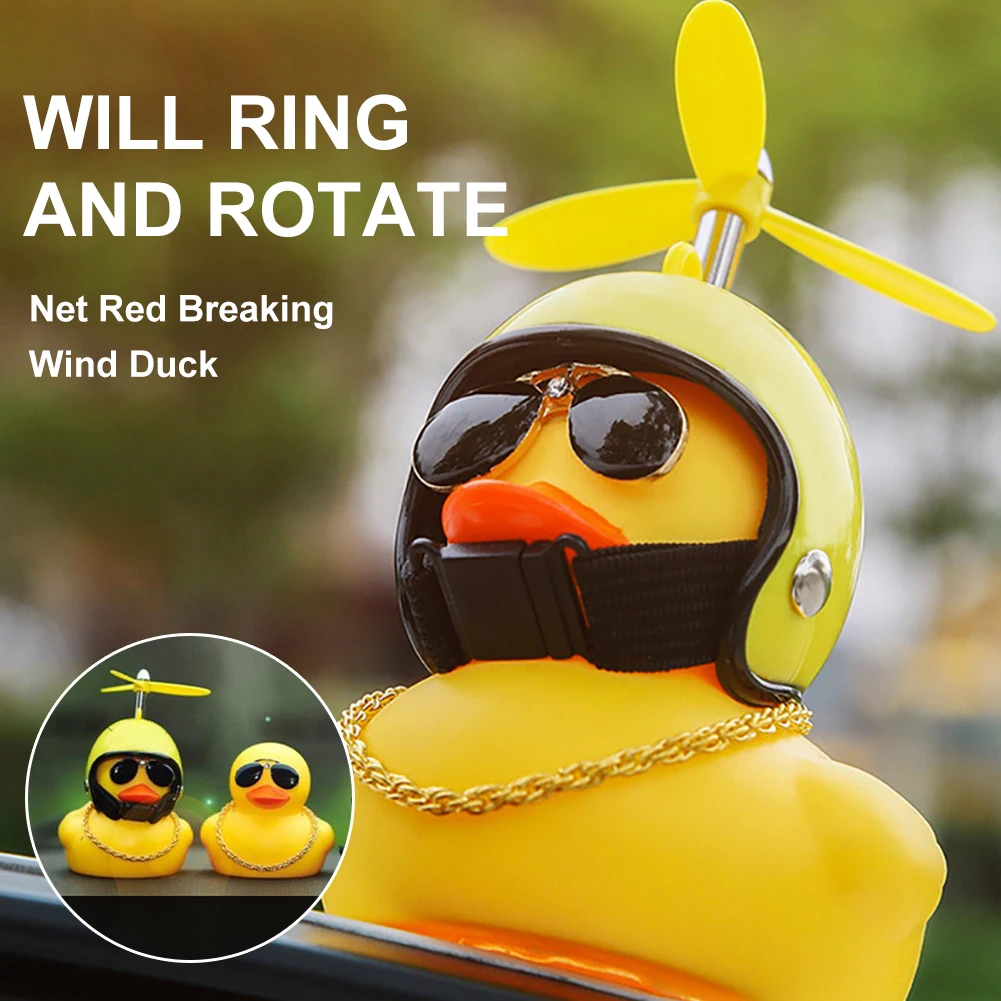

8 Styles Car Duck with Helmet Broken Wind Helmet Squeaking Small Yellow Duck No Lights Riding Cycling Car Interior Accessories
