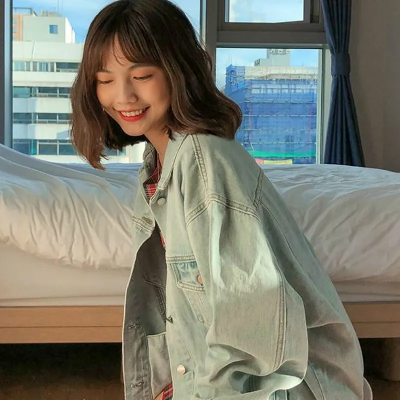 

Women Basic Jackets Denim Casual Streetwear Classic Loose Large Size 2XL Harajuku Outwear Simple Jacket Korean Chic Fashion Ins