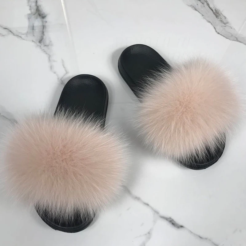 

Шлепанцы женские из натурального Лисьего меха, летние, 2020