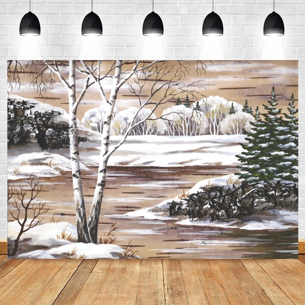 

Yeele Winter Snow Scene Natural Scenery Tree Painting Photography Backdrop Photographic Decoration Backgrounds For Photo Studio