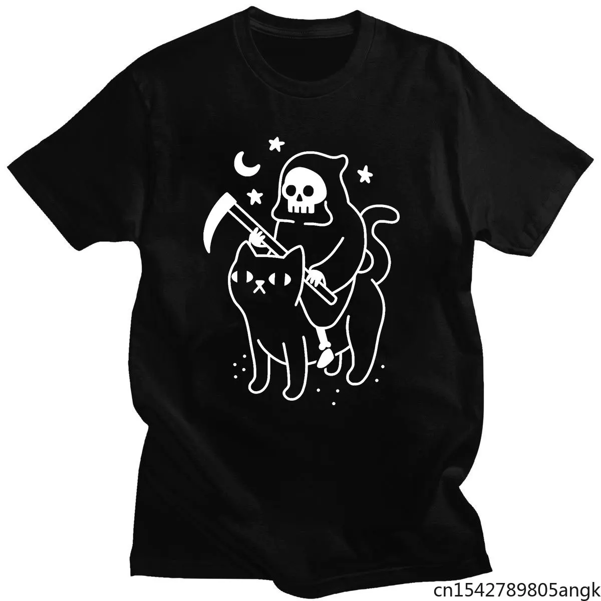 

Fashion Style Summer Rides A Black Cat Reaper Printed Couple Wears Popular T-shirts Unsiex Classic Trend Tops