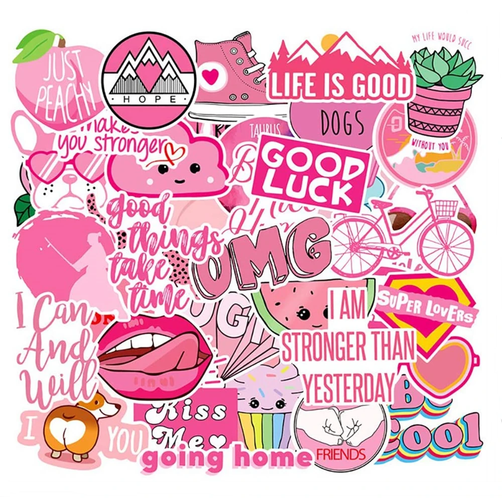 

40 PCS Pink Vsco Stickers Vinyl Waterproof Cute Stickers for Teens Girls to DIY Laptop Luggage Scrapbook Car Water Bottle Decal
