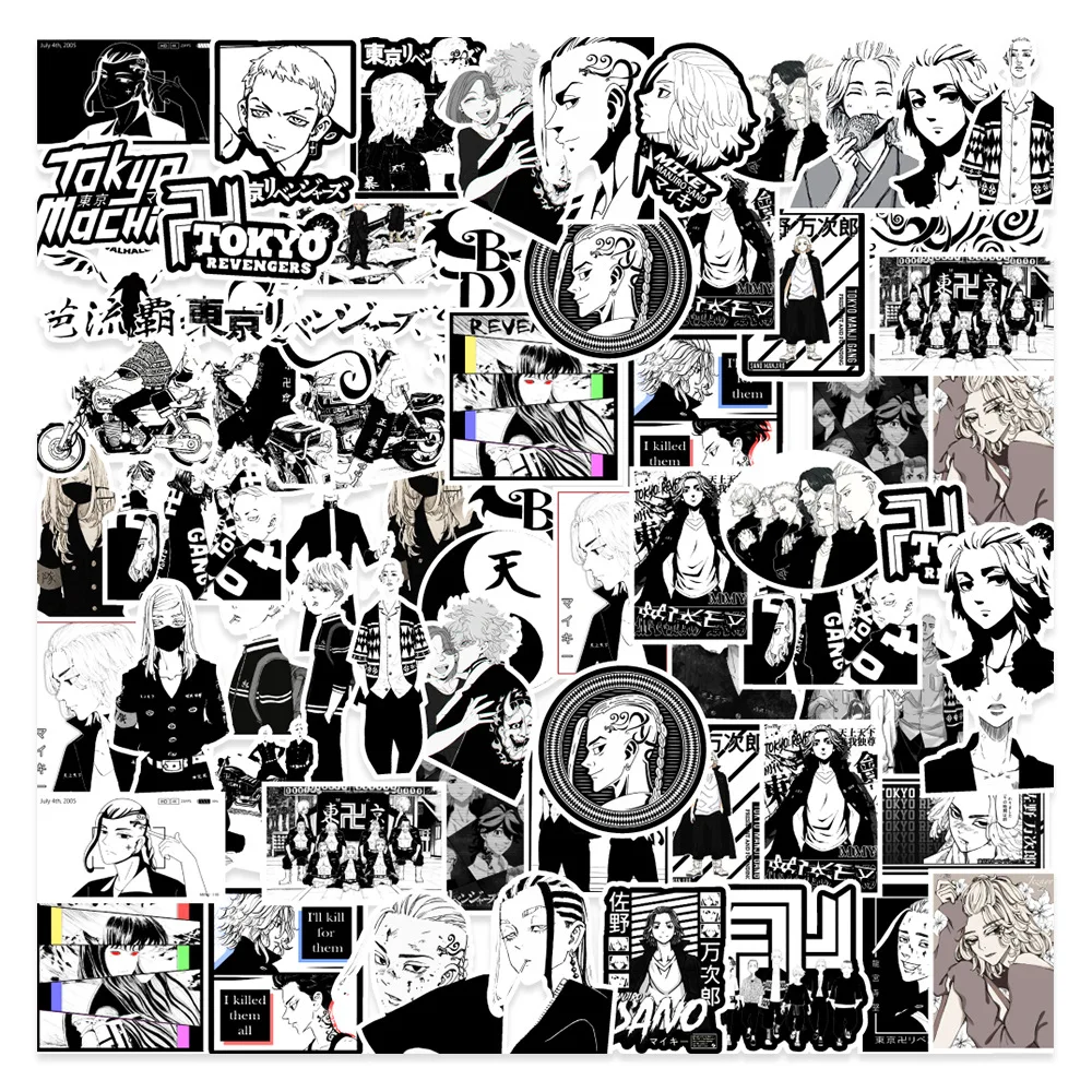 

10/30/50PCS New Black and White Tokyo Avengers Graffiti Anime Laptop Guitar Motorcycle Luggage Skate Bike Sticker Wholesale