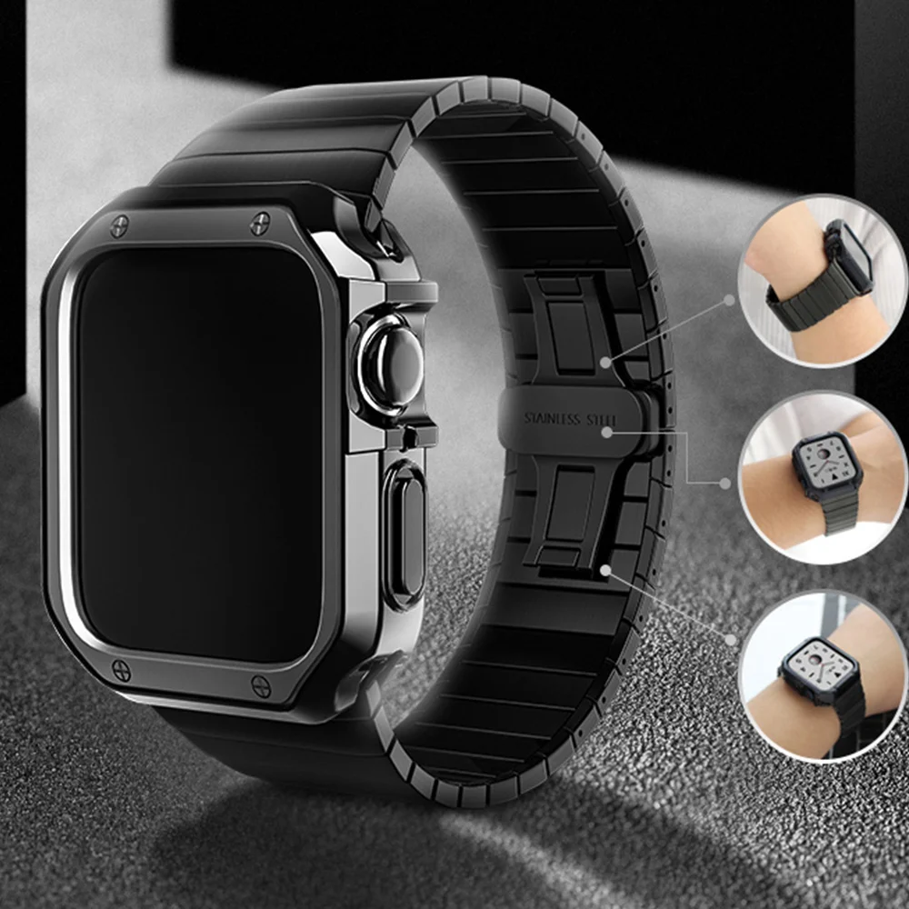 For Apple Watch Series 6 5 4 3 2 Band Strap 40mm 44mm 42mm Black Stainless Steel Bracelet Strap Adapter for iWatch Band 4 3 38mm