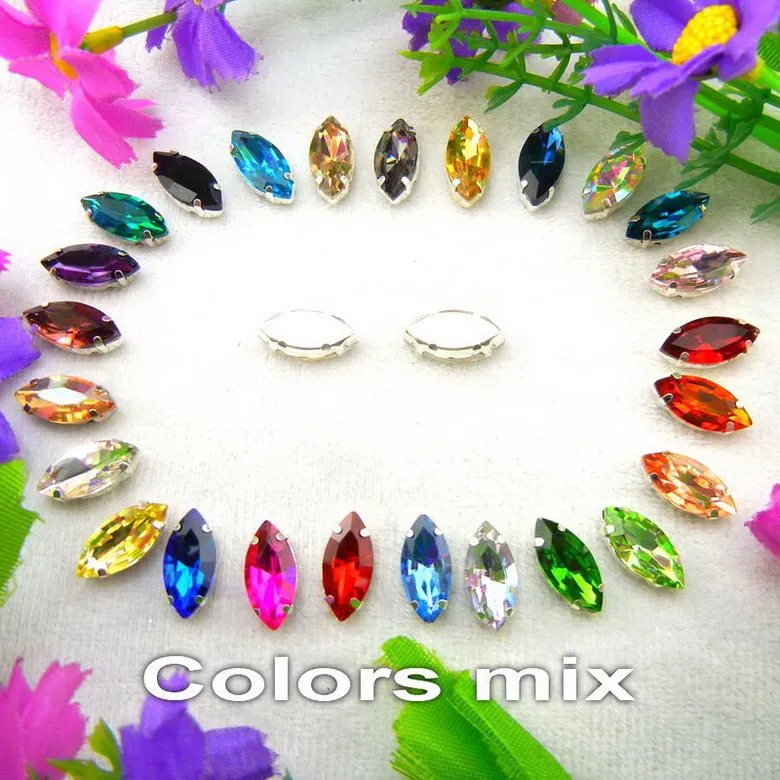 A25 Colors mix Стеклянные кристаллы, серебряные когти, 8 размеров, красивые цвета, конский глаз, Наветт, маркиза, форма, пришитые стразы, бусины, Аппликации, сделай сам - Цвет: A25 Colors mix