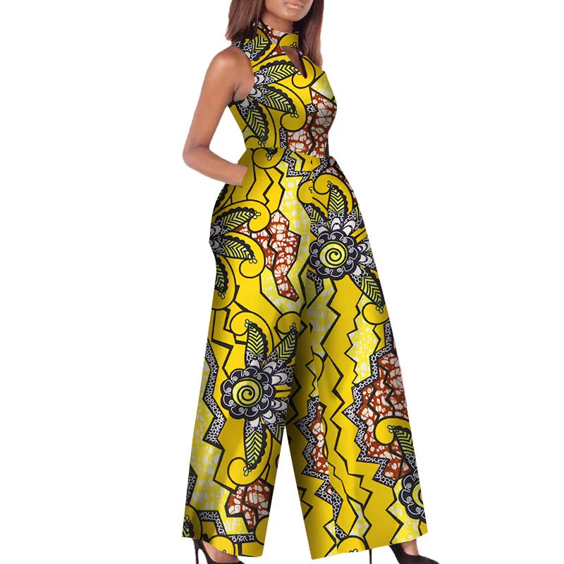 Fashion Ladies 2020 African Clothes Ankara Style Robe Africaine Dashiki Jumpsuit Ethnic Sleeveless Wide-Leg Pants Dress SL3598