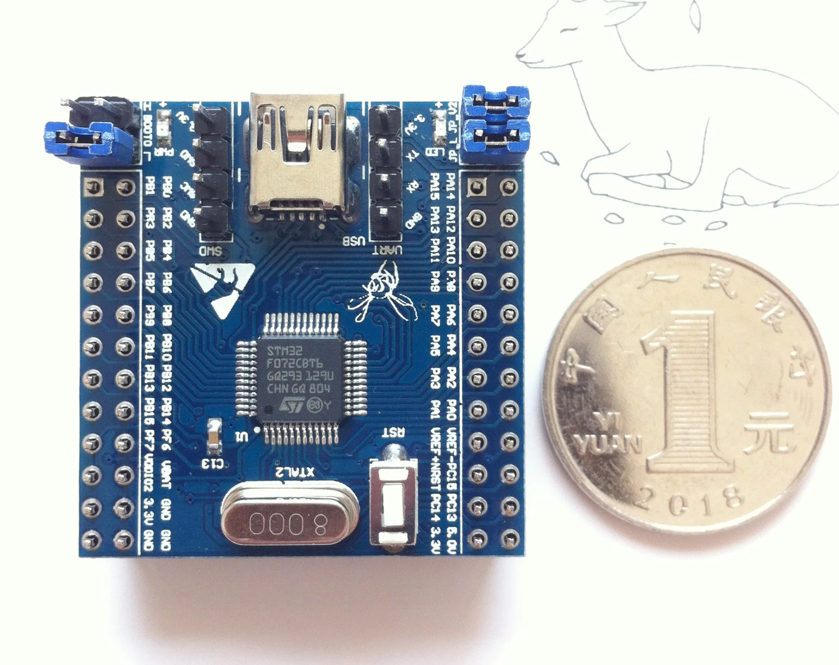 Материнская плата STM32F072CBT6 минимальная системная макетная STM32F072 мини