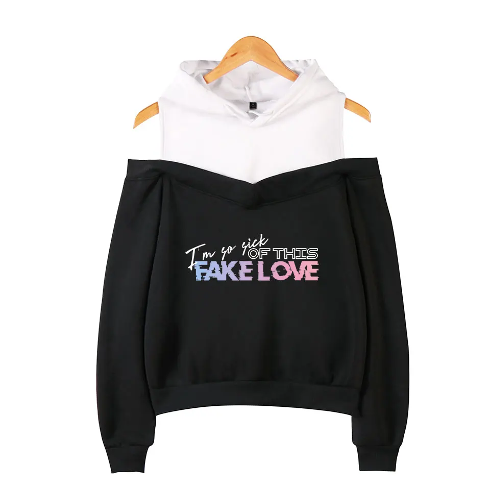 

Funny Bangtan Boys Fake Love Off-shoulder Hoodies For Young Women Fashion Sweatshirt Print Fake Love Hoodie Pullover
