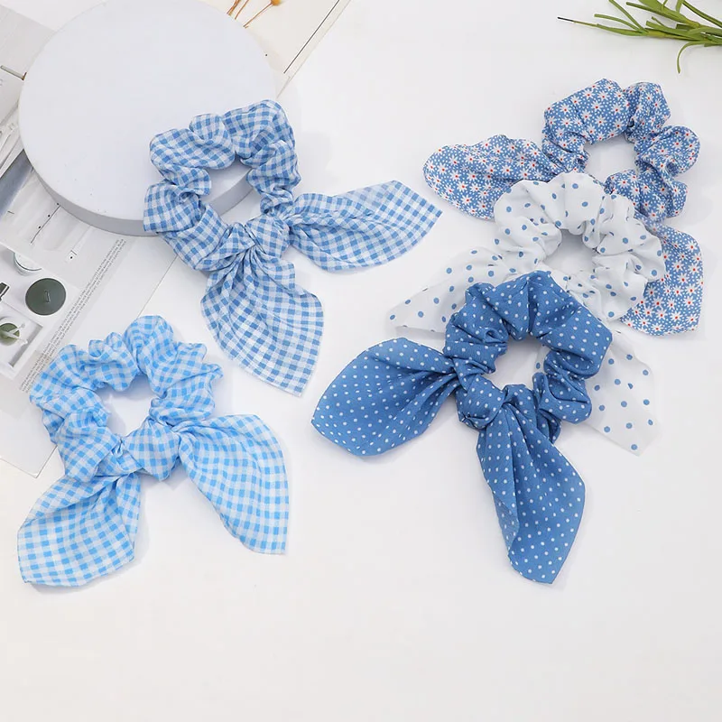 

1PC Hair Scrunchies Fashion Simple Rabbit Ears Elastic Hair Bands Ponytail Holder Dot Stripe Scrunchie Hair Tie For Girl Women