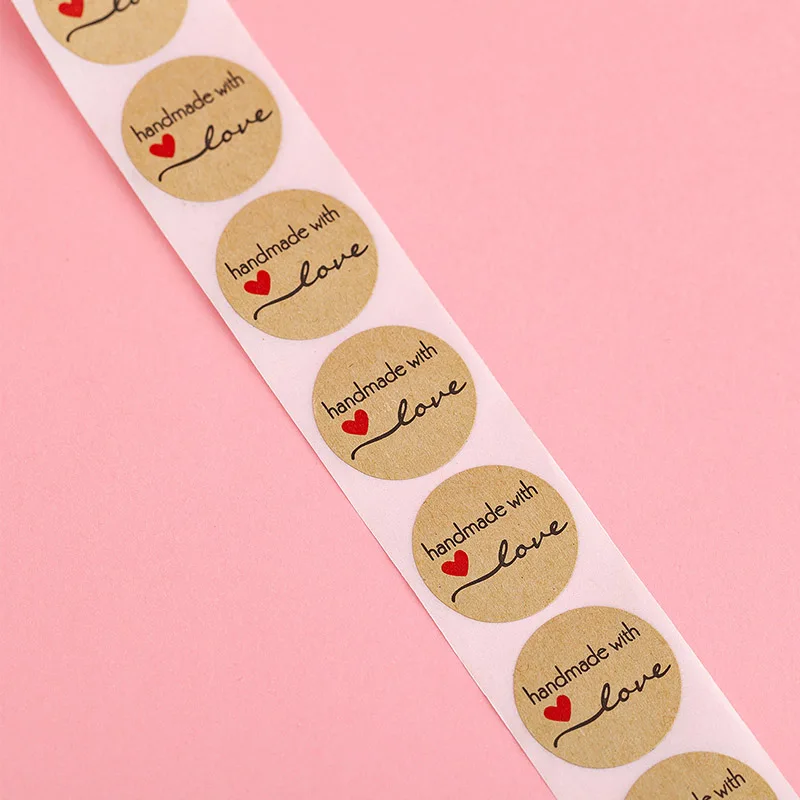 Sticker Kraft 2.5CM With Love Label Round Labels Adhesive 500Pcs Cookie Bags Envelope Wedding Stickers Thank You | Дом и сад
