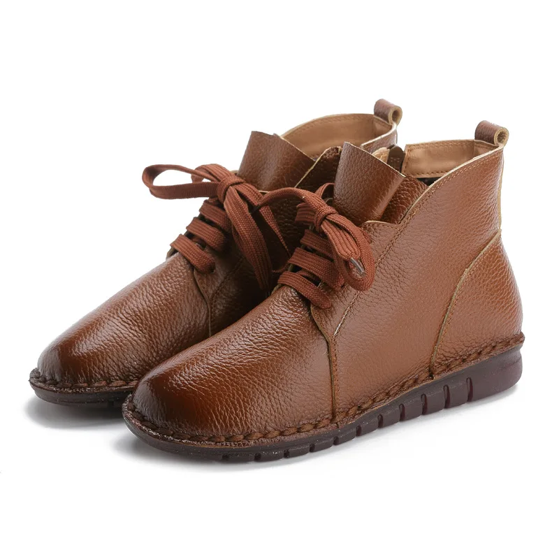 

Модные зимние ботинки на плоской подошве, ботильоны из натуральной кожи, винтажная повседневная обувь, брендовые дизайнерские женские боти...