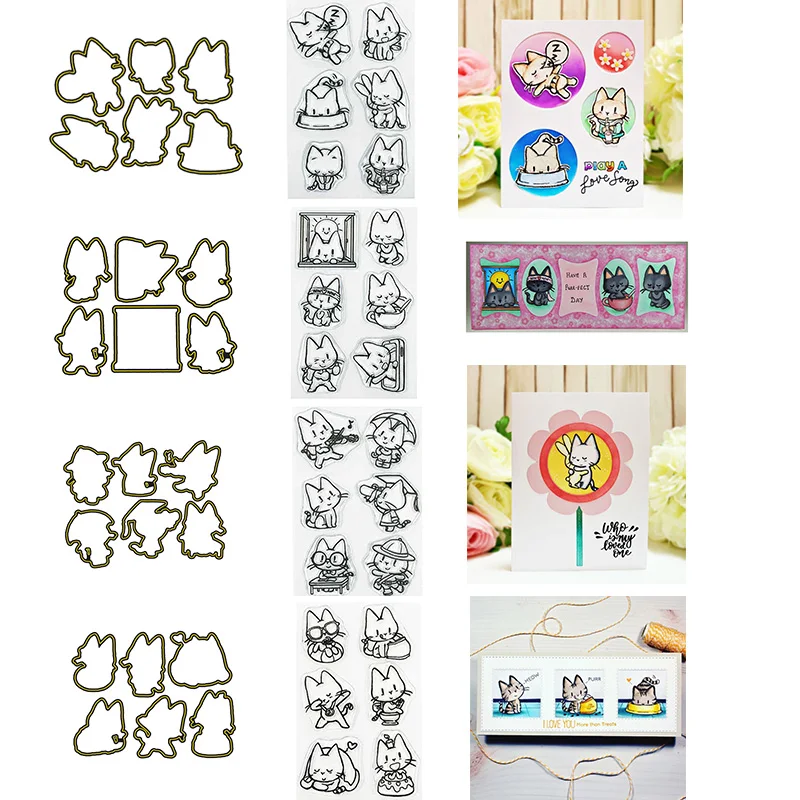 

Cute Little Cats Meow Stamps And Cutting Dies Set for DIY Scrapbooking Paper Cards Crafts Making 2021 New