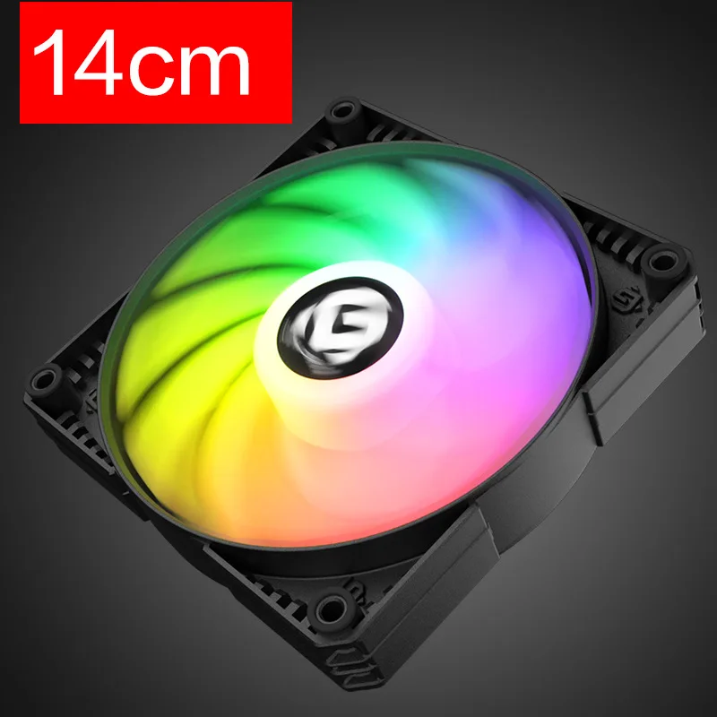 Черный RGB цветной светодиодный Радужный вентилятор 14 см для синхронизации
